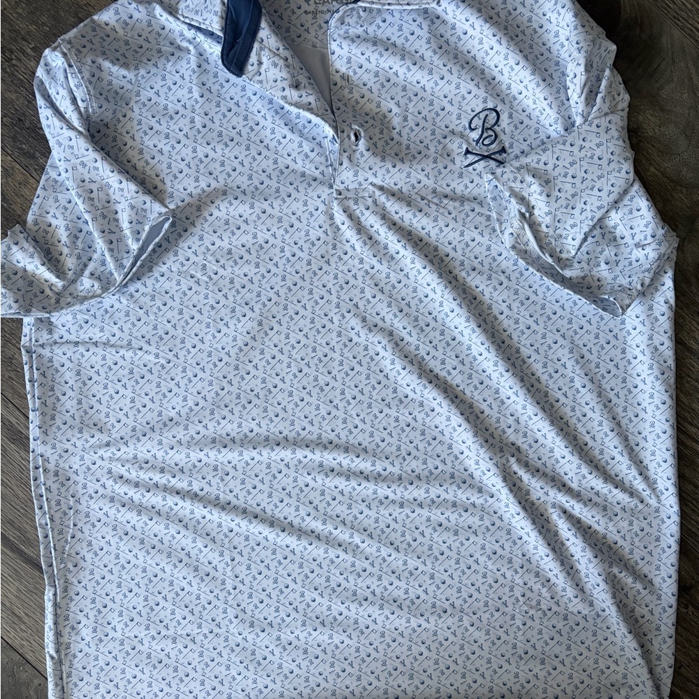 Barstool Golf Men's White Polo Shirt with Navy Microprint Performance